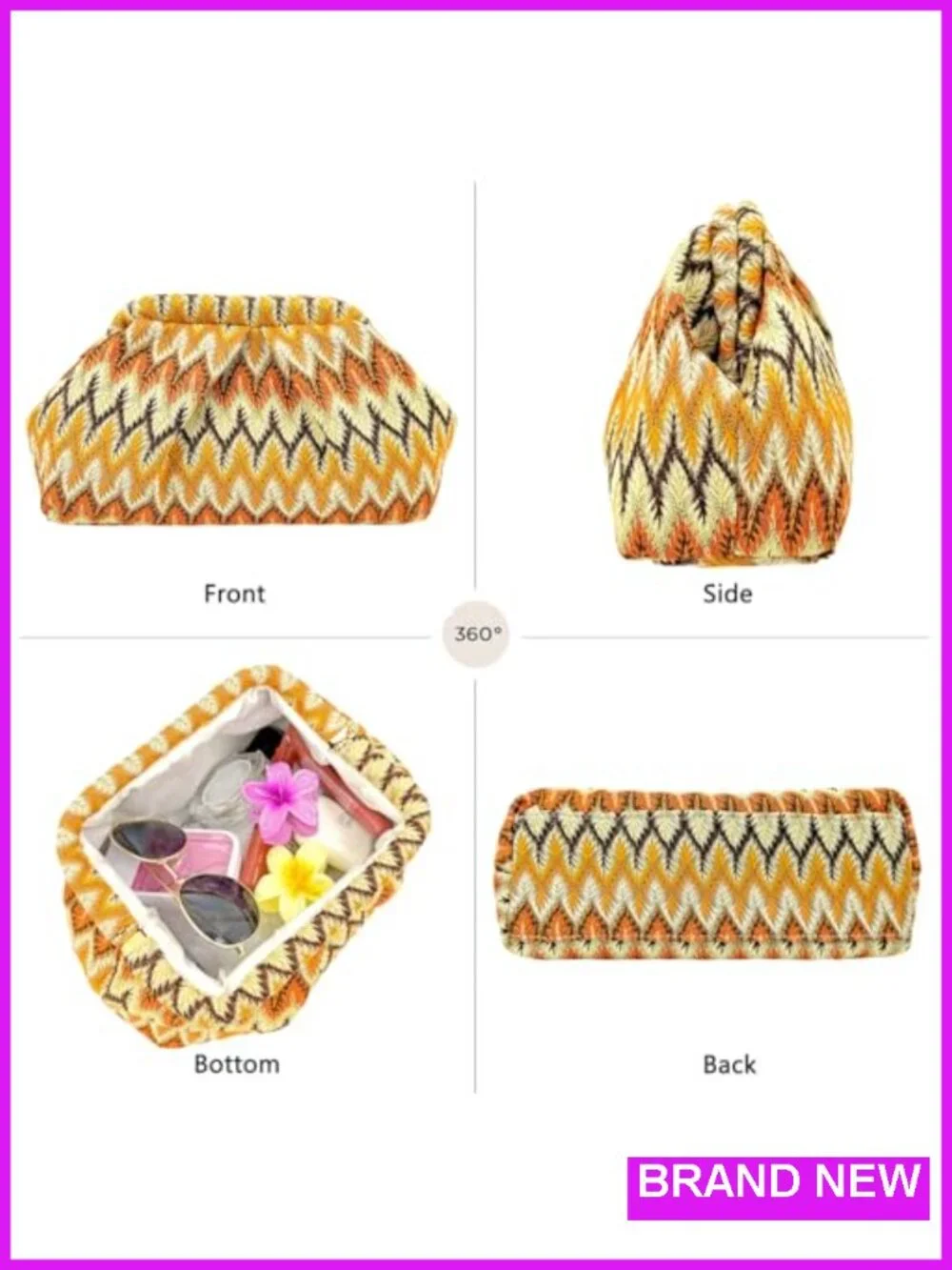 Handwoven Bohemian Clutch Purse with Metal Frame Closure, Bridesmaid Evening Bag